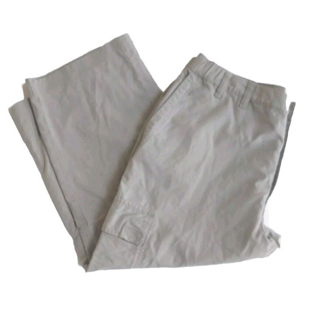 Ladies Columbia Tan Cotton 6 Pocket Cargo Side Elastic Hiking Capris Size XL